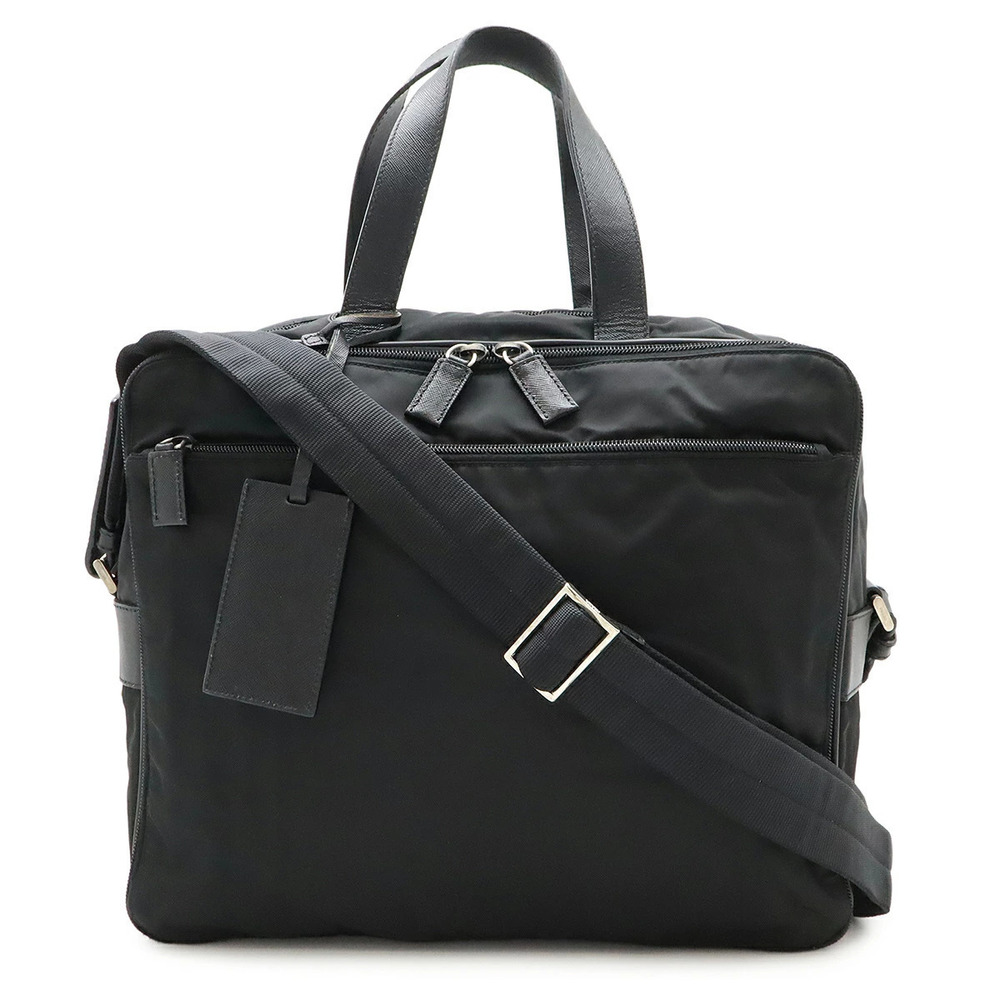 Prada business bag Briefcase Tessuto shoulder leather NERO black